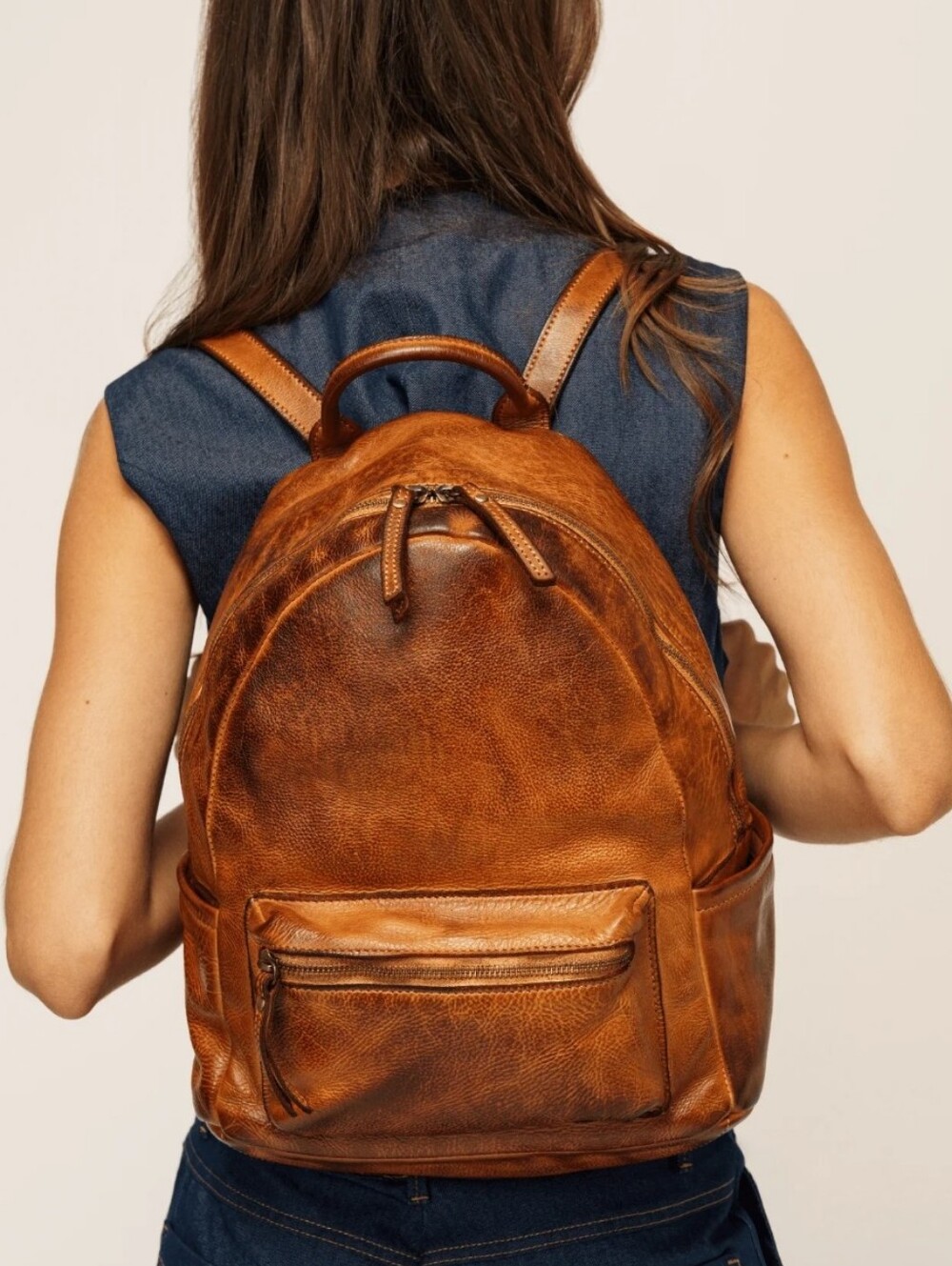 LUSHER CO EXPLORER ITALIAN LEATHER BACKPACK - COGNAC